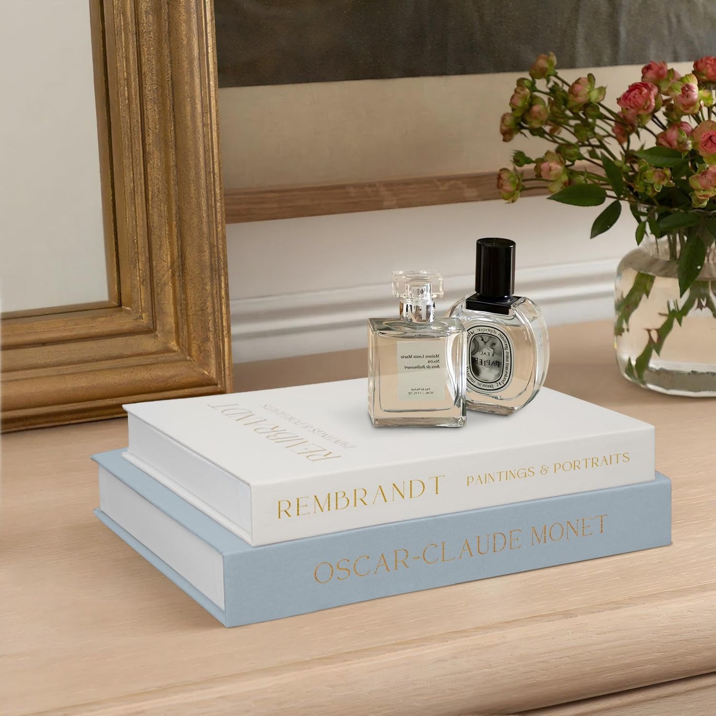 Linen Decorative Books for Home Decor,Set of 2 Aesthetic Faux Decor Book for Decoration,Fake Books for Bookshelf,Keepsake Storage Box (Blue & Beige)