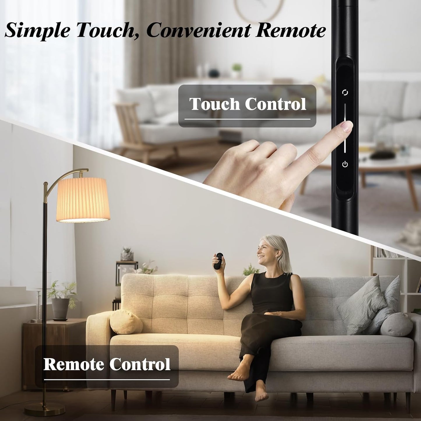 Floor Lamp, LED Floor Lamp with APP & Remote & Touch Control, Stepless Color Temperatures and Brightness, Tall Standing Lamp with Pleated Lampshade for Living Room, Bedroom, Office(Black Gold)
