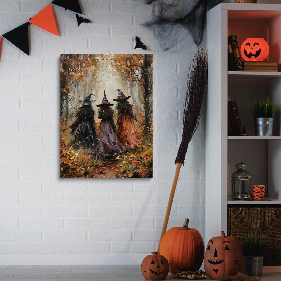 Generic Vintage Three Witches In The Forest Painting Witch Print Witchy Canvas Print Halloween Wall Art Halloween Decor Witch Poster Dark Academia Gothic Room Decor for Dorm Bedroom 16x24in Unframed