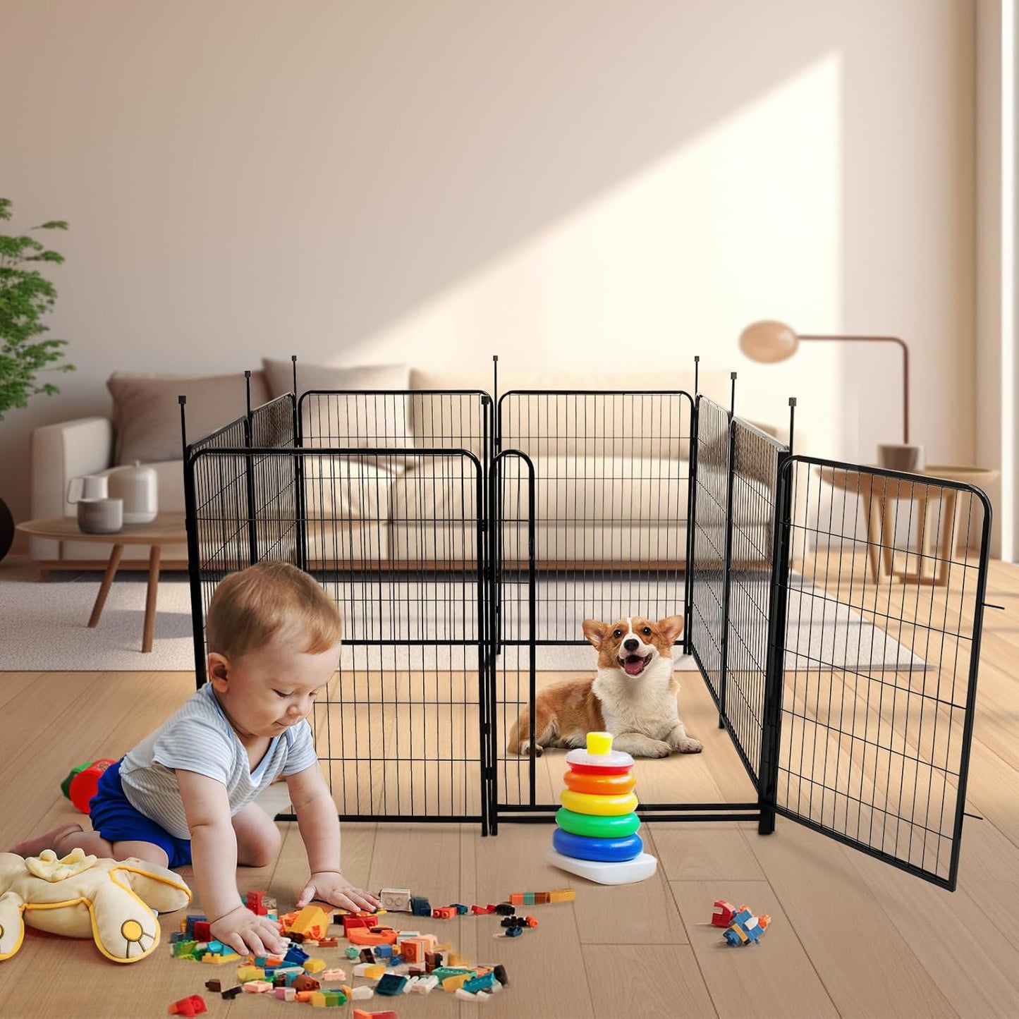 Garden Fencing 36 inch High, 10 Panels Total 22.1 Ft(L) Dog Fence Outdoor for Yard, Gate 21 inches Wide with Low Sills. Animal Barrier Fence, Fencing for Garden Beds, Rabbit Fences