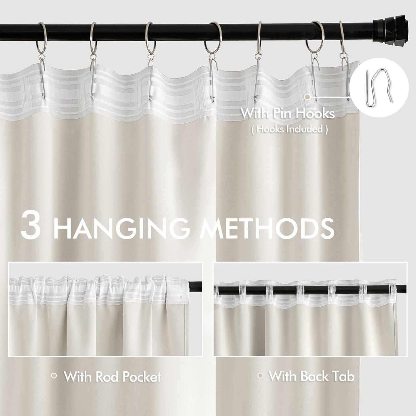 MIULEE Ivory Back Tab Blackout Curtains 84 Inch Length 2 Panels Set for Living Room Bedroom Privacy, Rod Pocket/Pinch Pleat Thermal Insulated Room Darkening Pleated Light Blocking Drapes