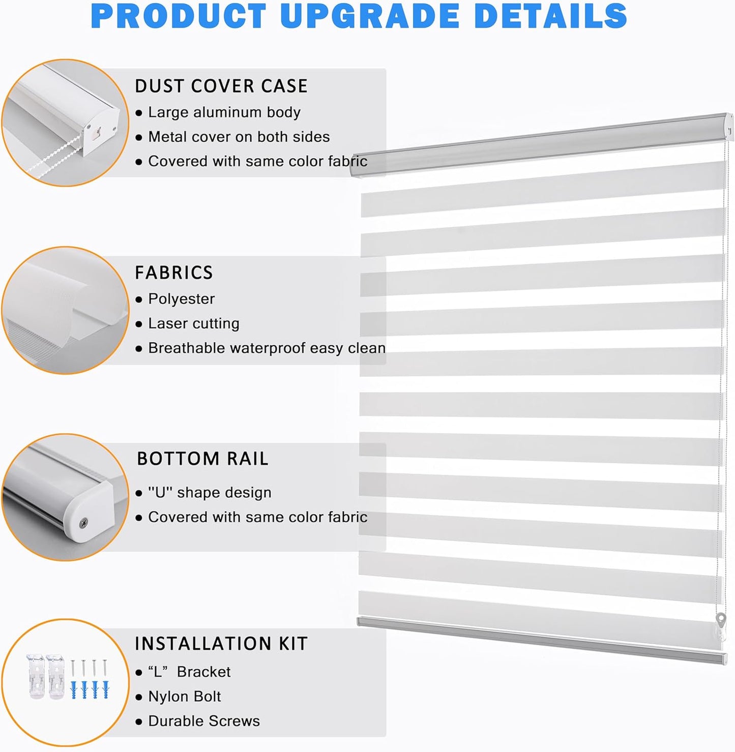 Zebra Blinds for Windows Dual Layer Light Filtering Privacy Free-Stop Sheer Shades Light Control for Indoor Windows Zebra Shades for Living Room(54" W X 72" H, White)
