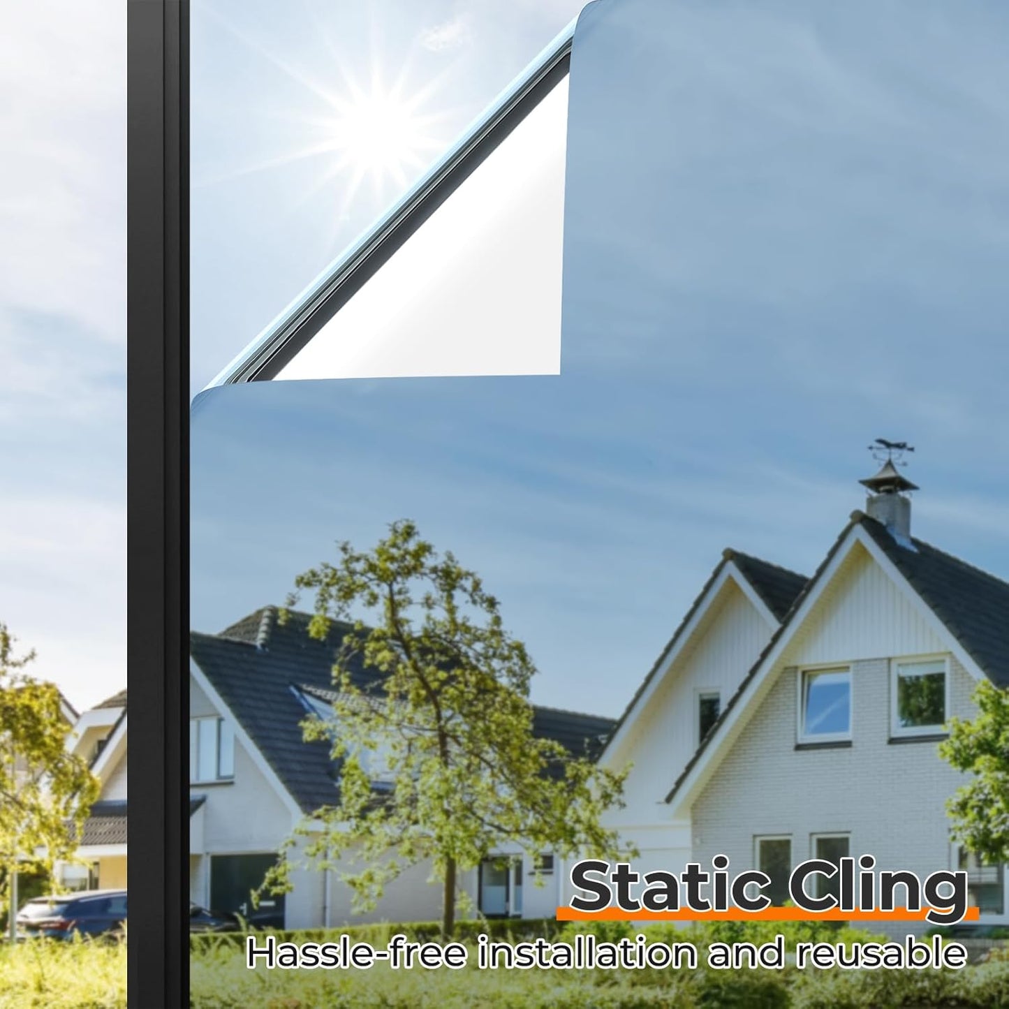 DOWELL Window Privacy Film, One Way Window Tint for Home, Static Cling Anti UV Sun Blocking Reflective Mirror Film, Heat Control See Out Not in Glass Tinting, Silver, 23.6" x 78.7"