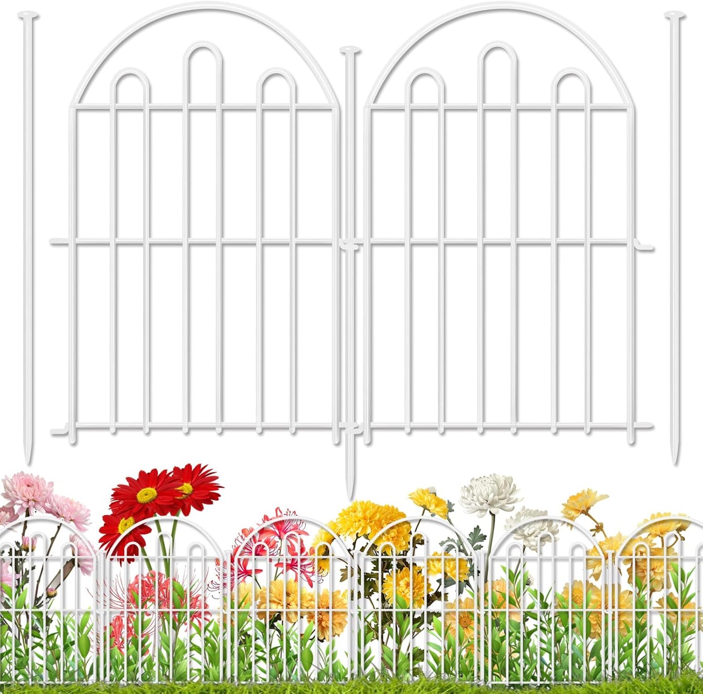 26 Pack Decorative Garden Fence, 26in x 28ft Arched No Dig Animal Barrier Fence for Dog Rabbit, Garden Edging Border, Rustproof Metal Ground Stake Border for Outdoor Yard Patio Decor, White