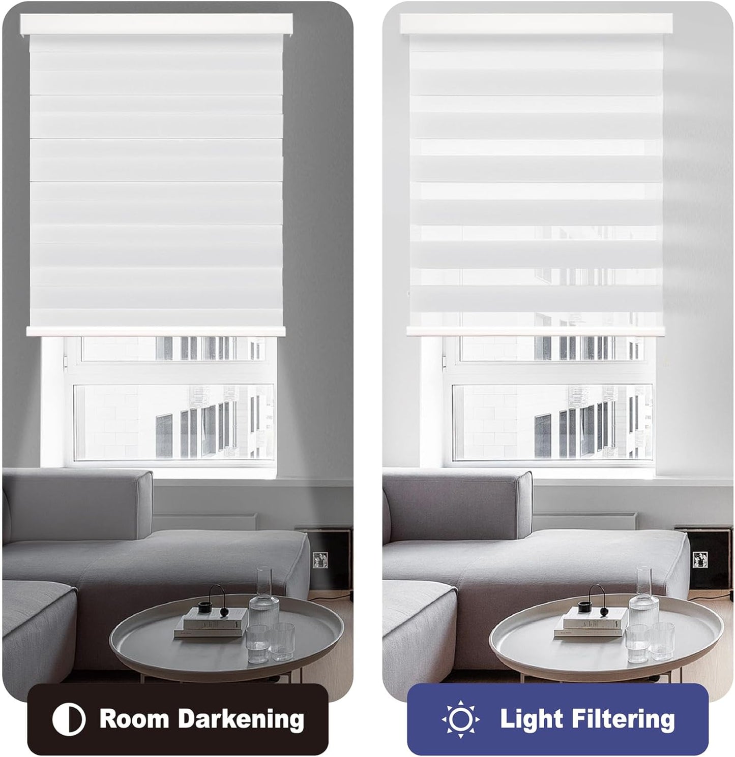 HESTIA Cordless Zebra Blinds Light Filtering Roller Shades UV Blocking Blackout Privacy Indoor Window Shades for Home Office Day and Night, Brown,35" W x 54" H