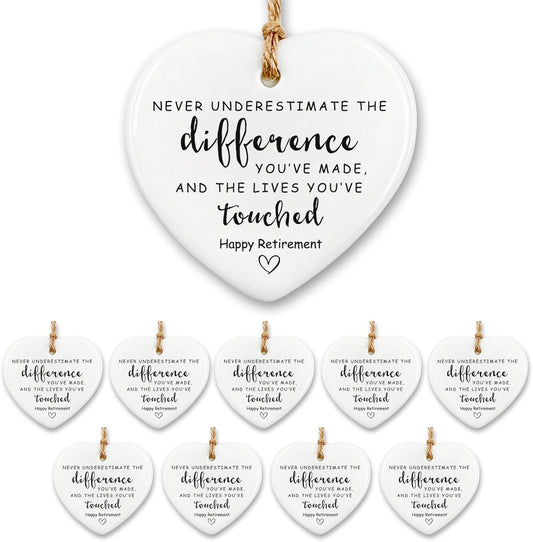 10 Pcs Retirement Gifts for Woman Men,Never Underestimate The Difference You Made Ceramic Ornament Happy Retirement Going Away Gift Leaving Gifts for Coworker,Boss,Nurse,Teacher,Friend,Mom