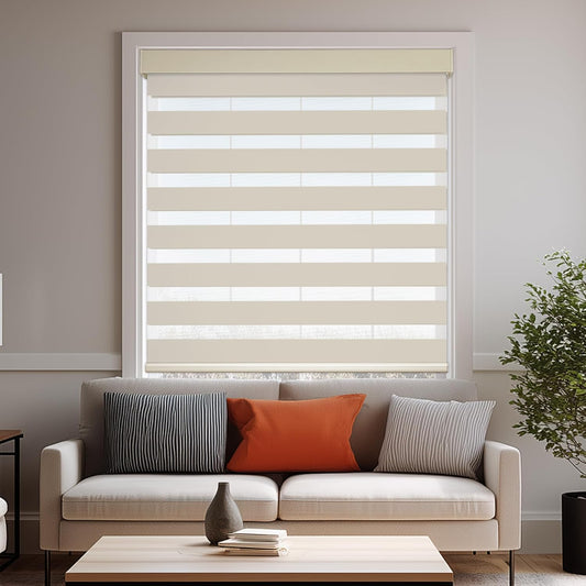 HESTIA Cordless Zebra Blinds Light Filtering Roller Shades UV Blocking Blackout Privacy Indoor Window Shades for Home Office Day and Night, Beige,32" W x 48" H