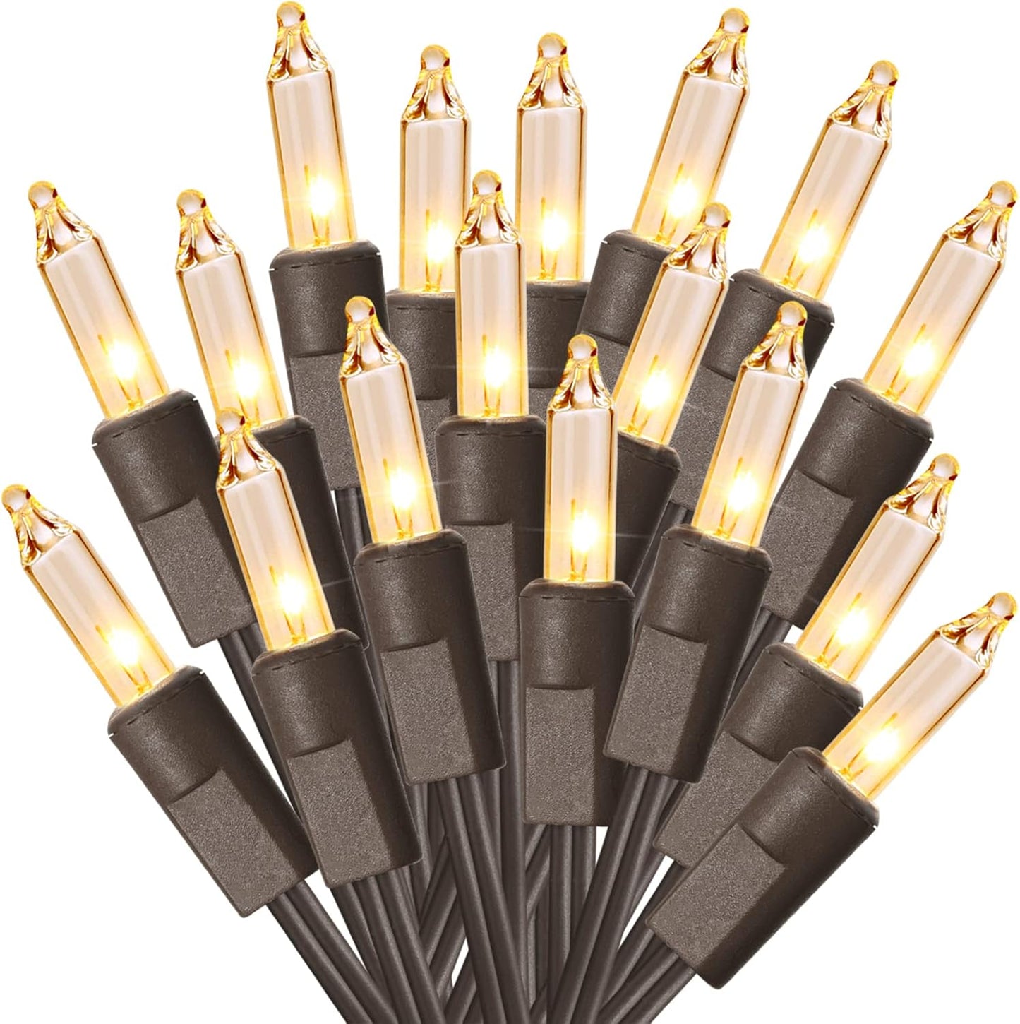 ODEETRONIC Clear Christmas Lights String, 21.63ft 100 Count Incandescent Brown Wire String Lights, UL Certified Outdoor Christmas Light, Connectable Indoor Tree Lights for Wedding Party, Warm White