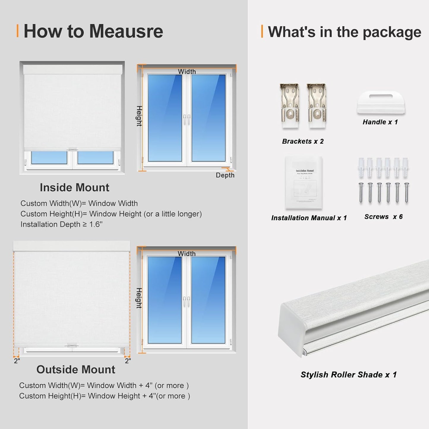 Persilux Blackout Roller Shades & Blinds Windows Shades Free-Stop Blackout Blinds with Jacquard Fabric,Cordless Blinds Pull Down Shades for Home, Easy to Install for Door/Office, White(22" W x 48" H)