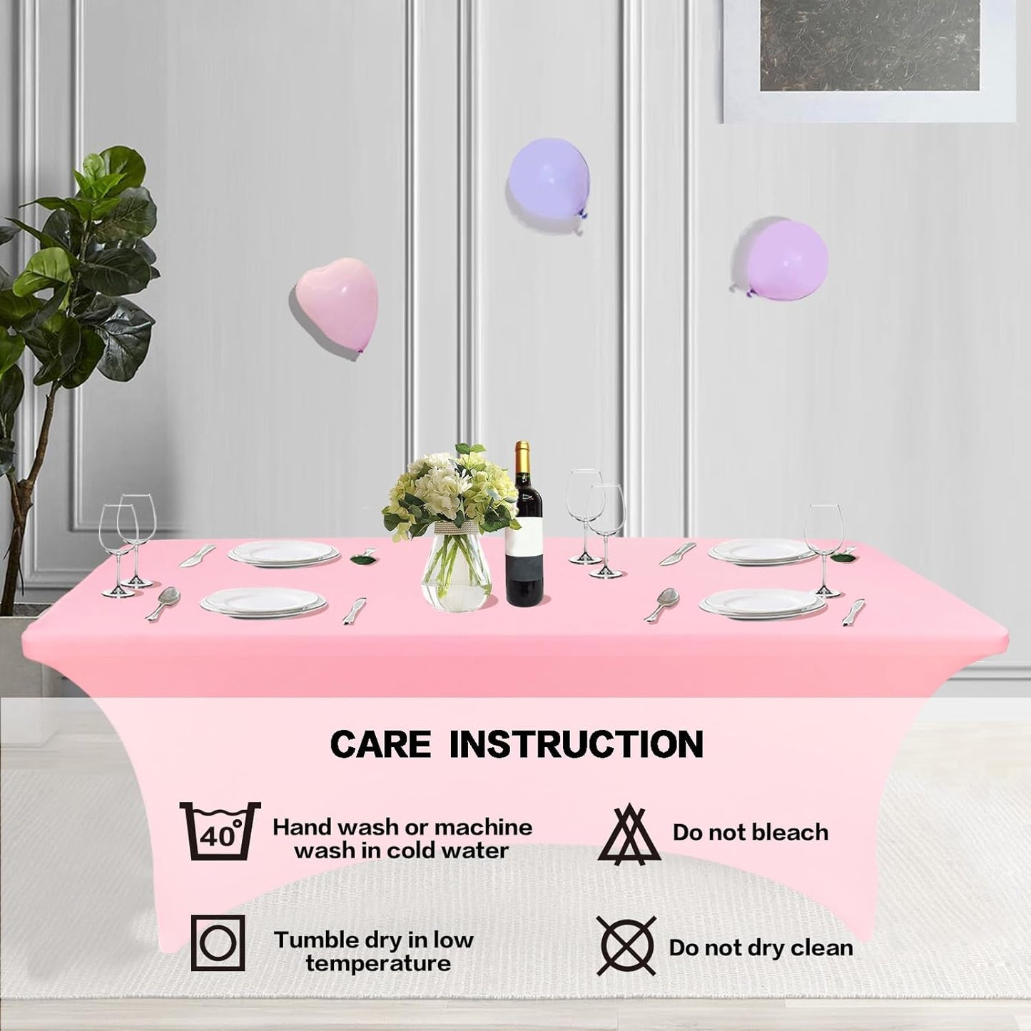 IVAPUPU 2 Pack 6FT Table Cloth for Rectangular Fitted Events Stretch Pink Table Covers Washable Spandex Tablecloth Protector for Party, Wedding, Cocktail, Banquet, Festival