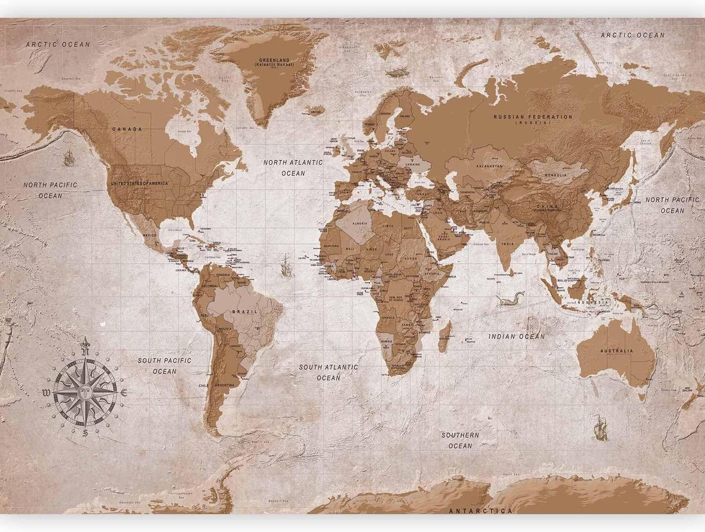 artgeist Premium Wall Mural World Map 98x69 in - XXL Non-Woven Wallpaper Fleece Wall Decor Photo Print Picture Image Design Home Map of The World k-A-0108-a-a