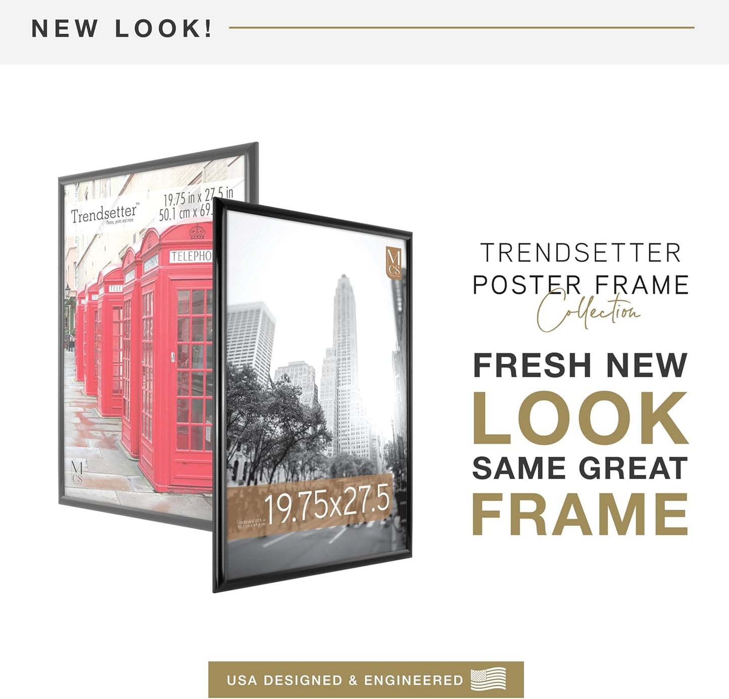 MCS Trendsetter 19.75x27.5 Poster Frame Black High-Gloss, Vertical & Horizontal Wall Hanging Large Picture Frame for Photos, Posters & Art Prints (2-Pack)