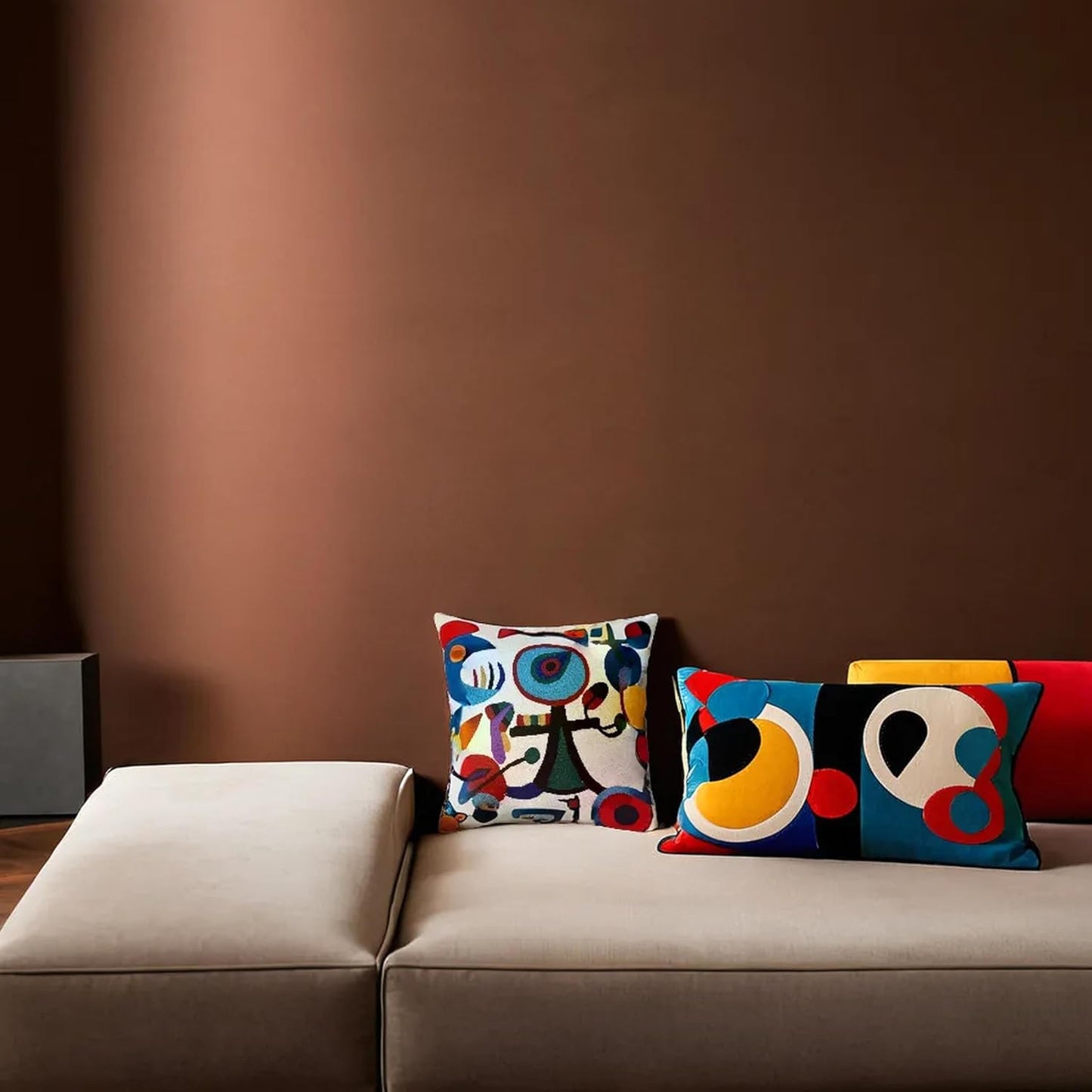 Picasso Inspired Decorative Pillow Cover Hand Embroidered Abstract Toss Pillows Farmhouse Chair Cushion Contemporary Pillowsham Mid-Century Chair Cushions Wool Size 18x18