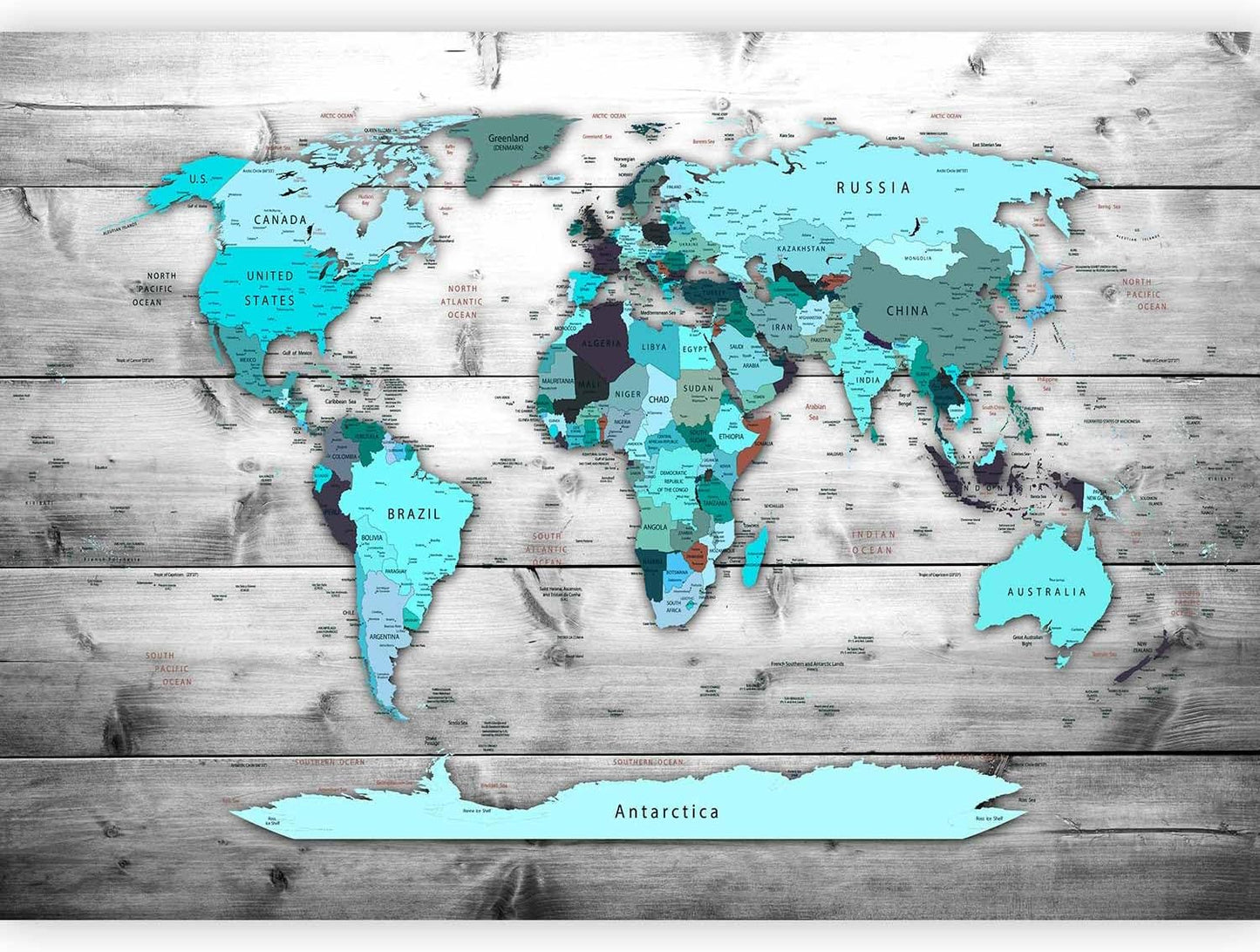 artgeist Premium Wall Mural World Map 118x83 in - XXL Non-Woven Wallpaper Fleece Wall Decor Photo Print Picture Image Design Home Map of The World k-B-0009-a-d