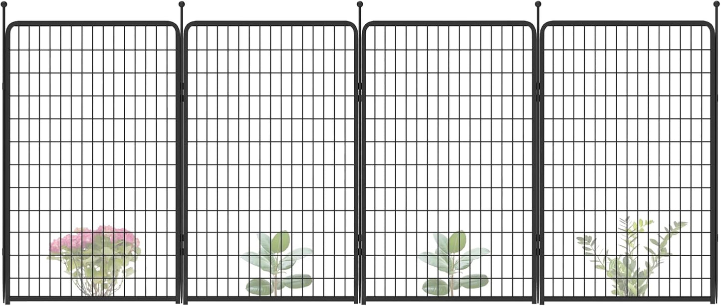FXW Garden Fence Outdoor for The Yard – 50in(H) x 10.0ft(L) Heavy Duty Metal Animal Barrier for Dog and Rabbit, Decorative Dog Fence, 4 Panels, Black