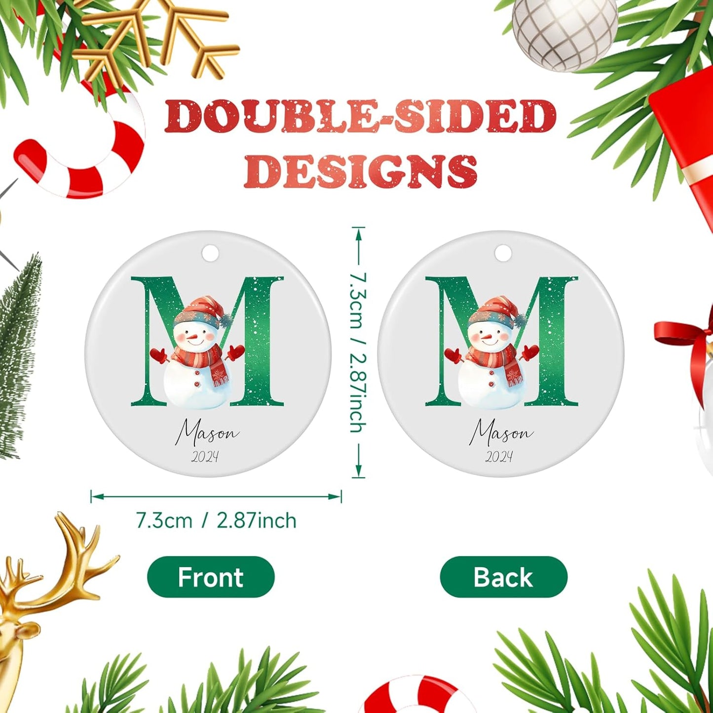 Name Ornaments for Christmas Tree, Personalized Christmas Ornaments 2025, Custom Initial Ornaments A-Z Letter Keepsake Gifts, Xmas Tree Decorations, Stocking Name Tags