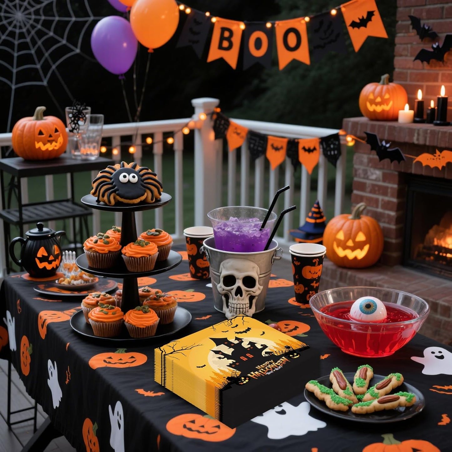 50 Pcs Halloween Napkins 6.5 x 6.5 inch, Pumpkin Bat Ghost Paper Napkins Disposable Holiday Cocktail Napkins for Dinner Bathroom Halloween Party Decorations