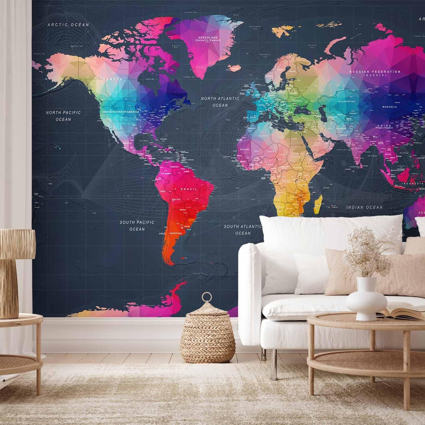 artgeist Premium Wall Mural World Map 177"x124" - XXL Non-Woven Wallpaper Fleece Wall Decor Photo Print Picture Image Design Home Map of The World k-A-0126-a-a