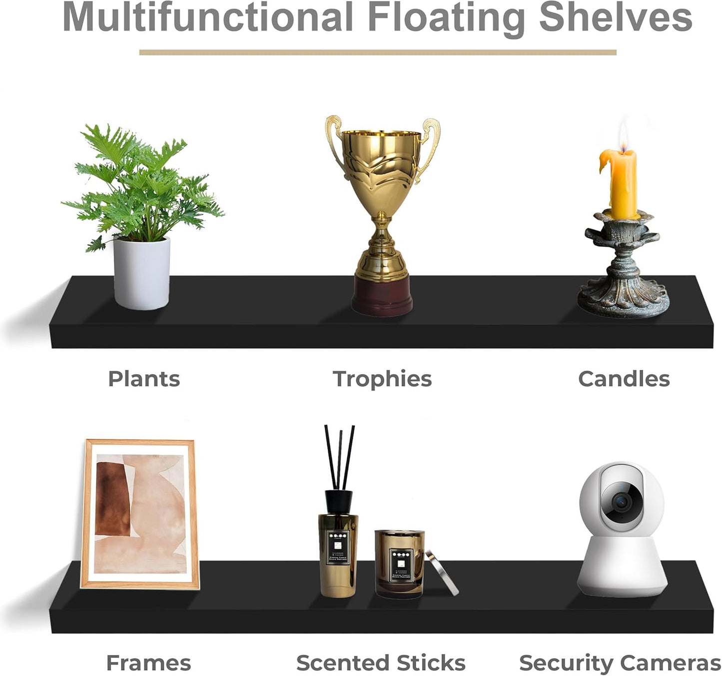 Sorbus Floating Shelves for Wall - 48 Inch Long Bathroom Shelves, Wall Decor for Bedroom, Kitchen, Living Room & Book Storage - Mounted Floating Shelf with Invisible Brackets (Black, 2 Pack)