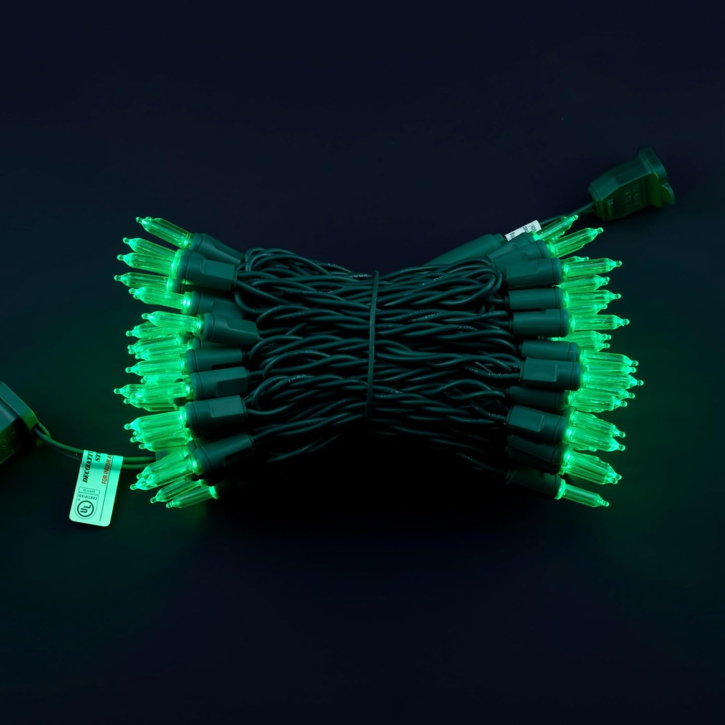 100 One-Piece LED Outdoor String Lights, 33 ft Cord High Waterproof UL Certified T5 Green Christmas Lights