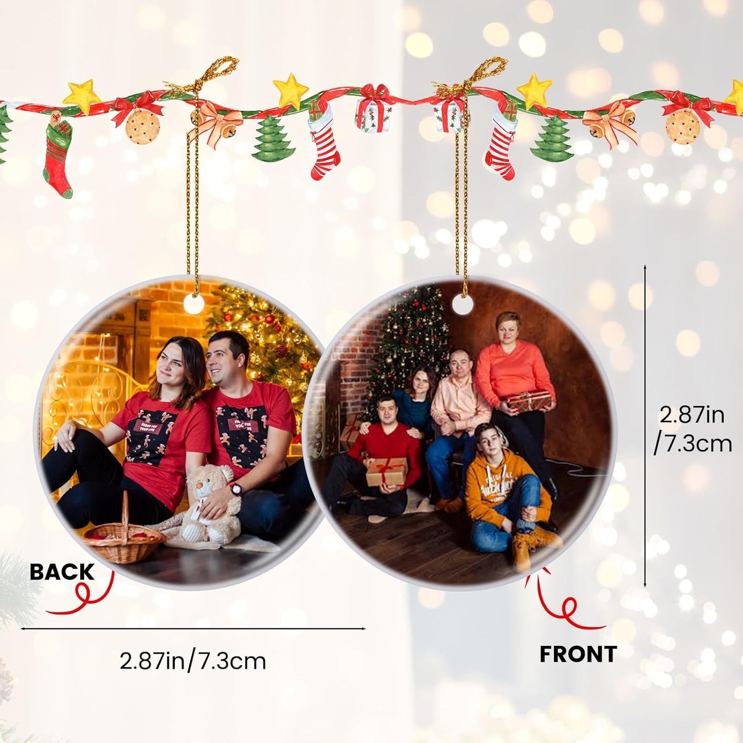 Personalized Christmas Ornaments 2025 Customized with Photo Text Ornament Keepsake Pet First Christmas Ornament Bulk Custom Ceramic Xmas Tree Decorations, Round