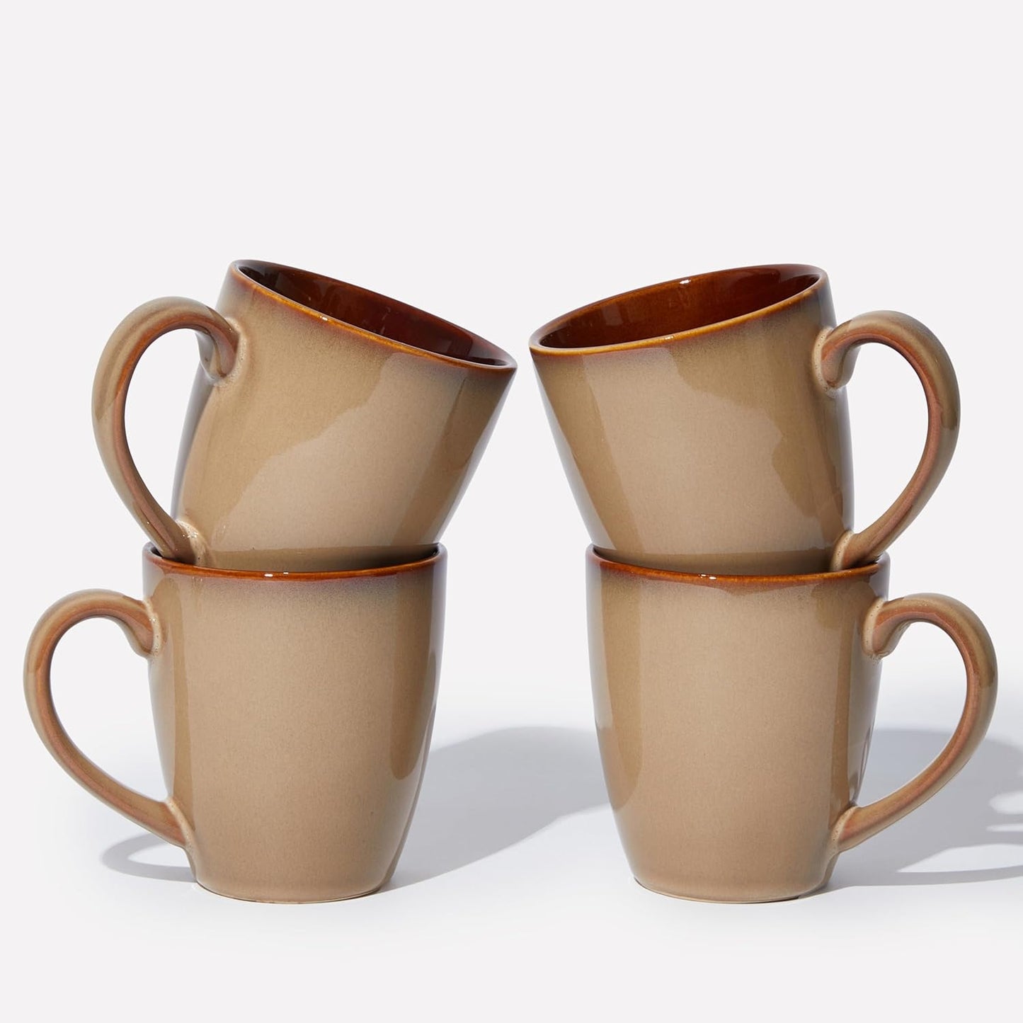 Coffee Mug 16 oz, Ceramic Coffee Mugs Set of 4, Reactive Glaze Mug for Latte/Tea/Cappuccino, Large Stackable Mug Set for Men, Women, Dad, Mom, Dishwasher & Microwave Safe, Brown Yellow