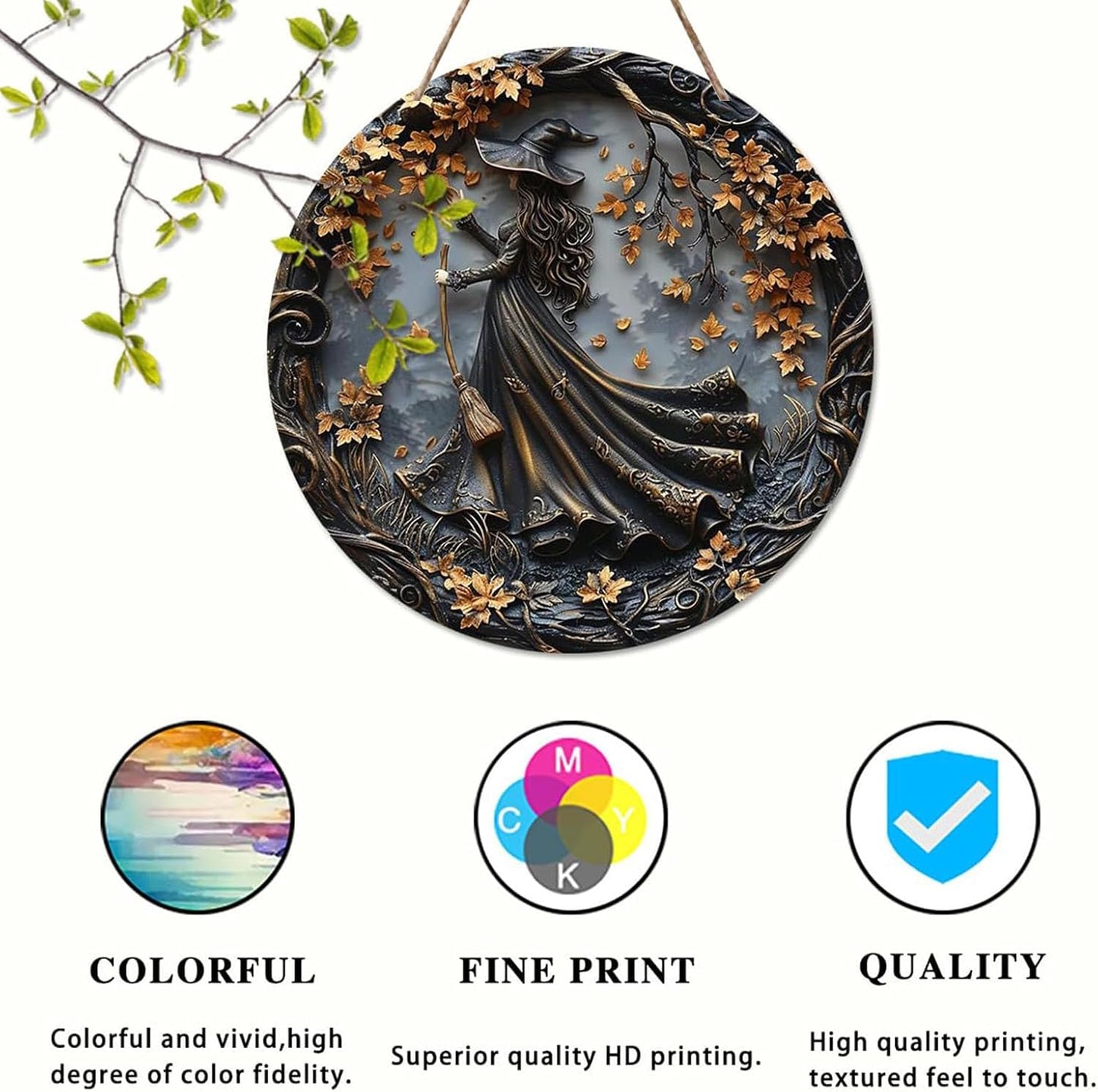 Fanyil/Olygee/Sherum/Shirem/Pubyfun/Glosrity/Libilin/Graddi/Solymody/Gowebs/Goredny/Vianys Witching Hour, Door Way Hanging Decor Halloween, 2D Wooden Round Witches Sign (B, 11.8")