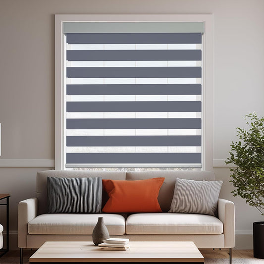 HESTIA Cordless Zebra Blinds Light Filtering Roller Shades UV Blocking Blackout Privacy Indoor Window Blind for Home Office Day and Night, Blue Grey,48" W x 60" H