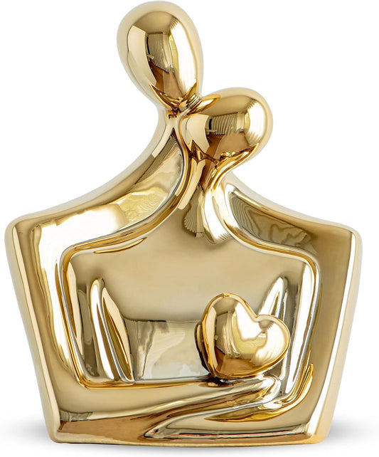 Porcelain Romantic Couple Figurines Statue Gold Aesthetic Decorations Hugging Couple Sculptures - Modern Ceramic Sculpture Home Accents for Living Room Bedroom Coffee Table, Desktop, Bookshelf