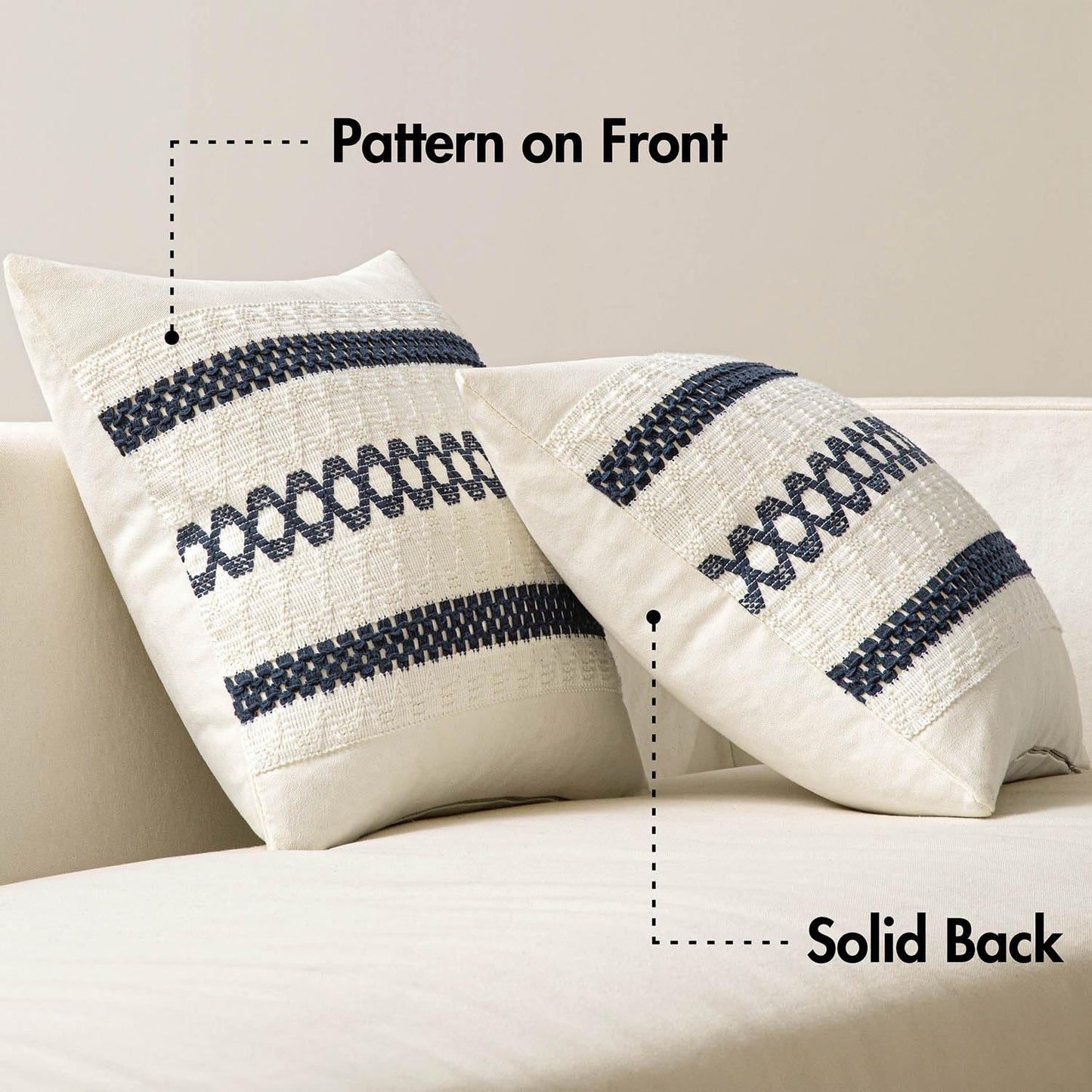 MIULEE Set of 2 Navy Blue Boho Decorative Pillow Covers 18x18 Inch Farmhouse Rustic Couch Throw Pillows Modern Spring Cotton Cushion Covers Retro Cute Macrame Woven Home Decor for Bed Sofa Chair