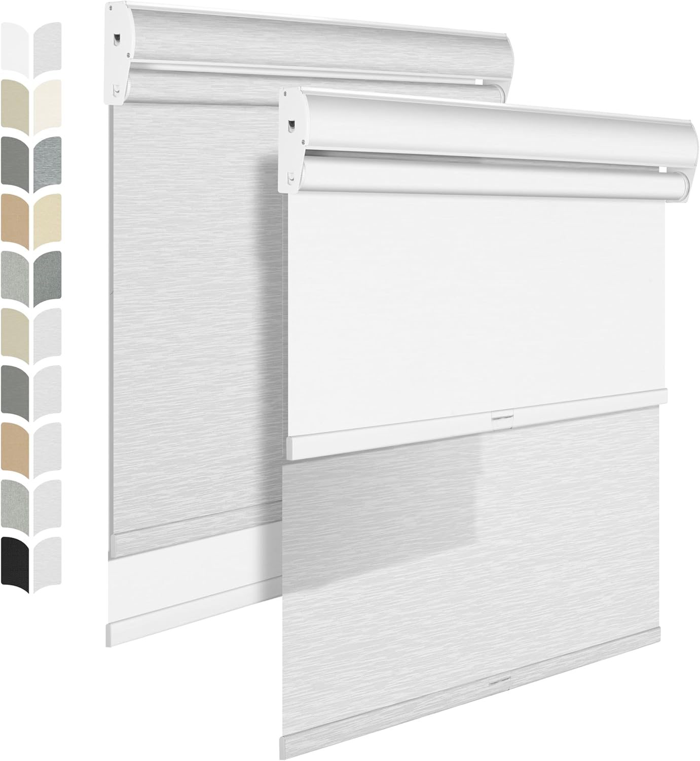 BERISSA Cordless Dual Roller Shades with Cassette Valance,Double Window Shades Blackout and Light Filtering Shades,Day and Night Roller Shades for Home Office Door.Striped Jacquard White.42 W x 86" H