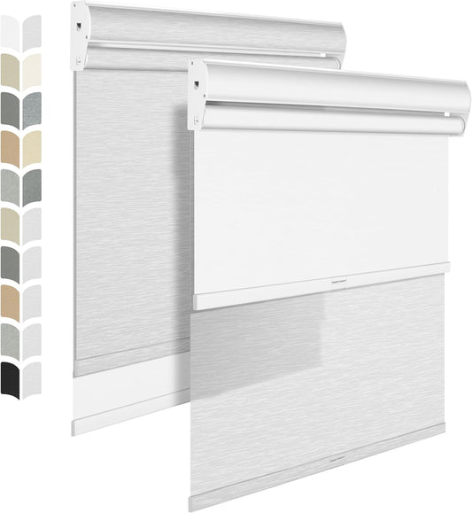 BERISSA Cordless Dual Roller Shades with Cassette Valance,Double Window Shades Blackout and Light Filtering Shades,Day and Night Roller Shades for Home Office Door.Striped Jacquard White.42 W x 86" H