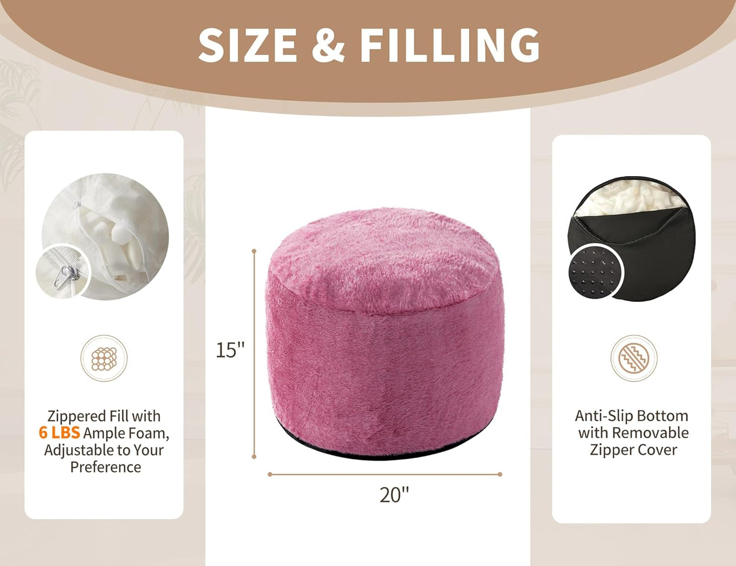 Round Storage Ottoman Bench 20"x15" Round Ottoman Cover with Foam Floor Chair Farmhouse Puff Ottom Pouf Stool for Bedroom Soft Large Pouf Ottom Purple Foot Stool Ottom for Accent Chair