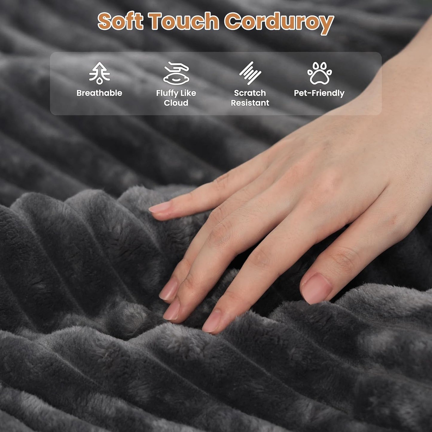 ovios Sectional Sofa Couch with U-Shape Chaise Sofa Bed, Comfy Modular Cloud Couches with Deep Seat, Modern Upholstered Plush Corduroy Sofas Set for Living Room, 6-Seater, Grey