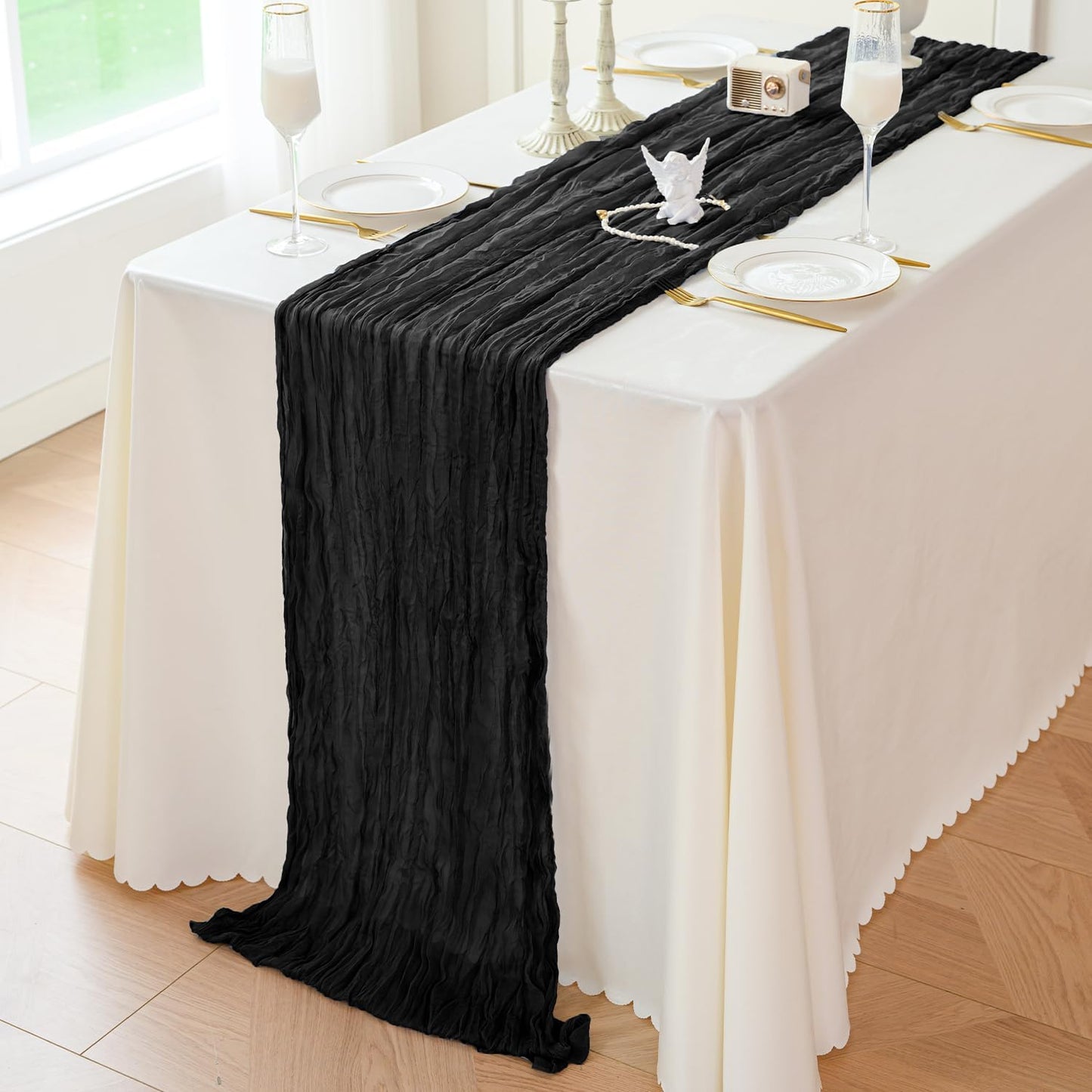 Sioloc Black Cheesecloth Table Runner Fall Autumn Decor for Home 10ft Table Cloth for Wedding Birthday Party Halloween Thanksgiving Decorations