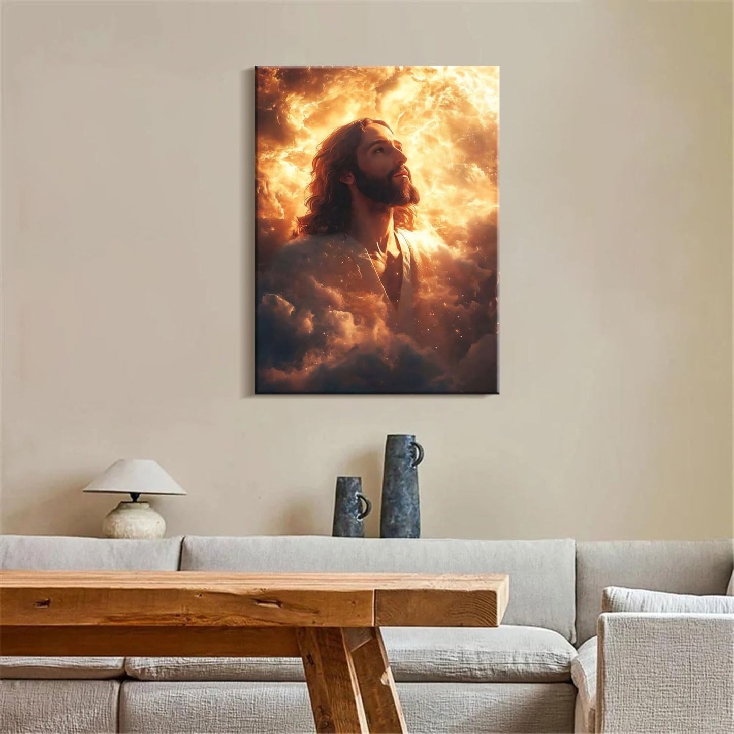 Framed Canvas Jesus Divine Glory Wall Decor Wall Art Gallery Decoration Unique Print Wall Decor for Living Room Bedroom Church Home Decor 12x16 Inch Ready to Hang