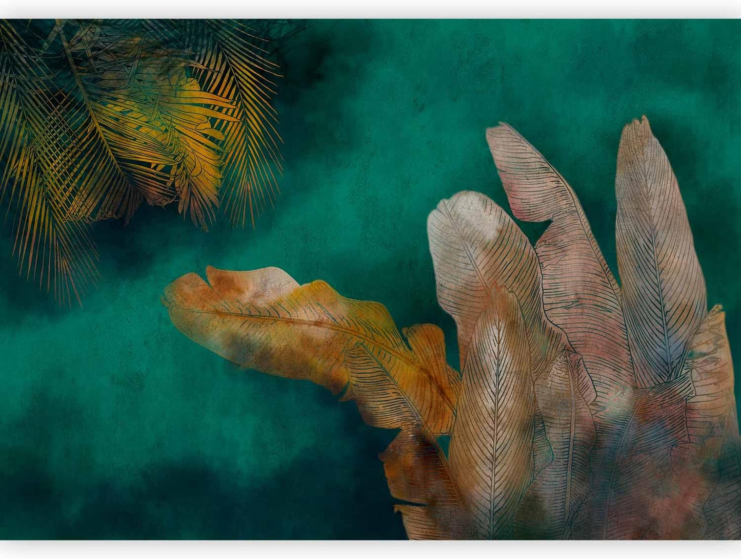 artgeist Premium Wall Mural Jungle 138x101 in - XXL Non-Woven Wallpaper Fleece Wall Decor Photo Print Picture Image Design Leaves Green Yellow Nature b-A-0825-a-a