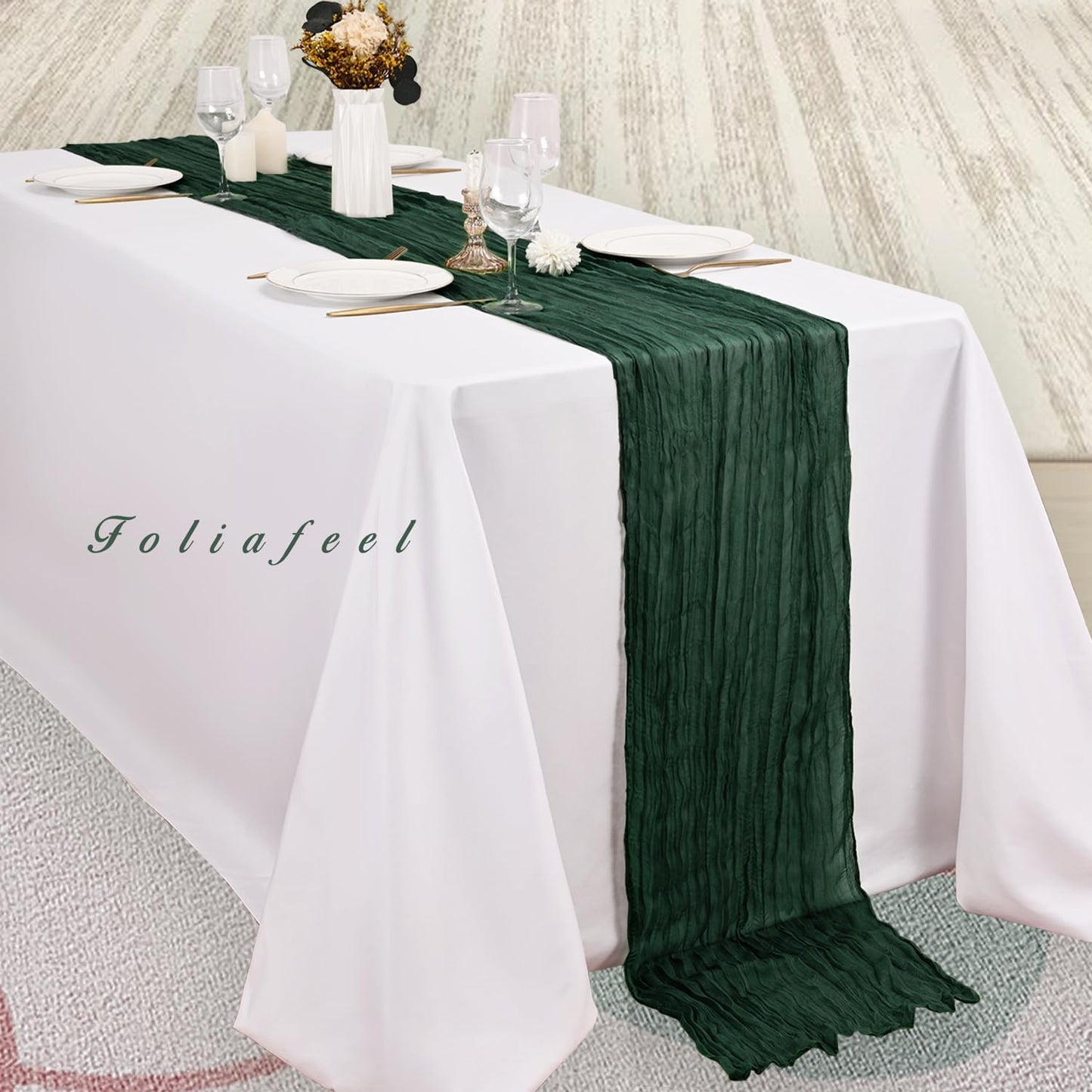 Emerald Green 6 Pack Cheesecloth Table Runner 10FT Boho Fabric Rustic Cheese Cloth Table Runner for Wedding 20 x 120 Inch Long Bridal Shower Baby Shower Gauze Sheer Birthday Party Table Decorations