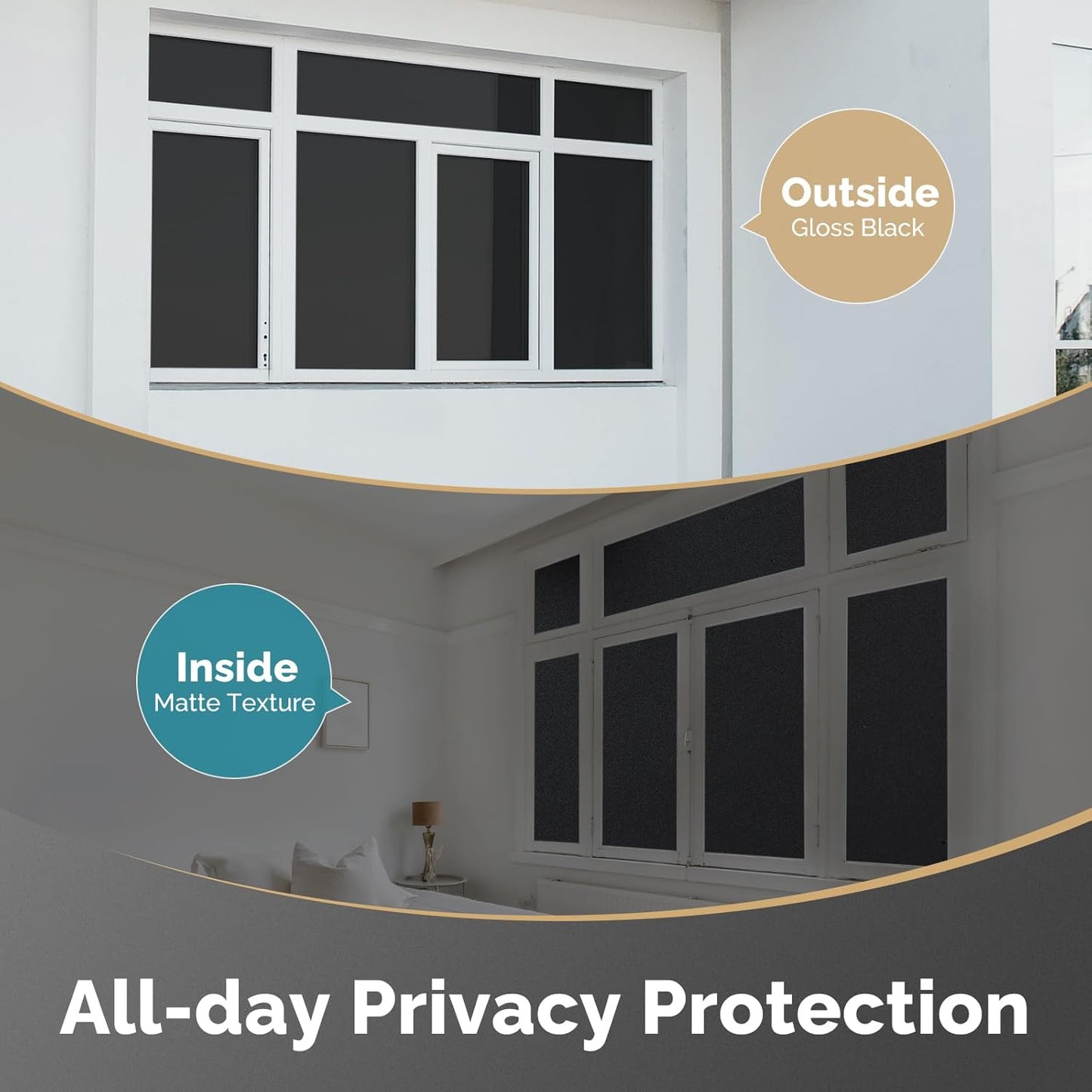 DOWELL Blackout Window Film, 100% Light Sun Blocking Static Cling Frosted Privacy Film for Glass, Heat Control Removable Window Tint, Room Darkening Cover for Day Sleep, Black, 23.6" x 118"