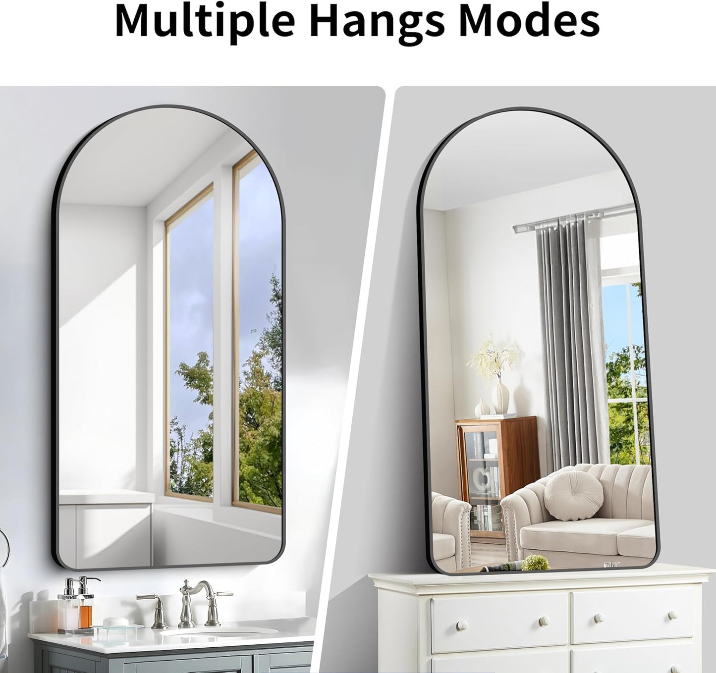 Arched Bathroom Mirror, 60"x30" Black Arched Mirror for Bathroom, Wall Mounted Mirror, Black Vanity Wall Mirror w/Metal Frame for Bedroom, Entryway, Living Room, Vertically Hanging