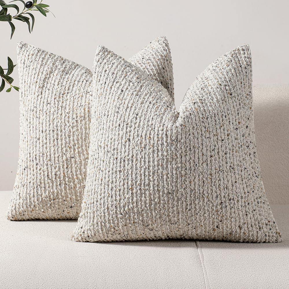 Striped Throw Pillow Covers 16x16 Set of 2 Cream Grey Textured Boucle Chic Morden Boho Accent Farmhouse Square Decorative Couch Pillow Covers for Home Decor Bed Sofa Living Room