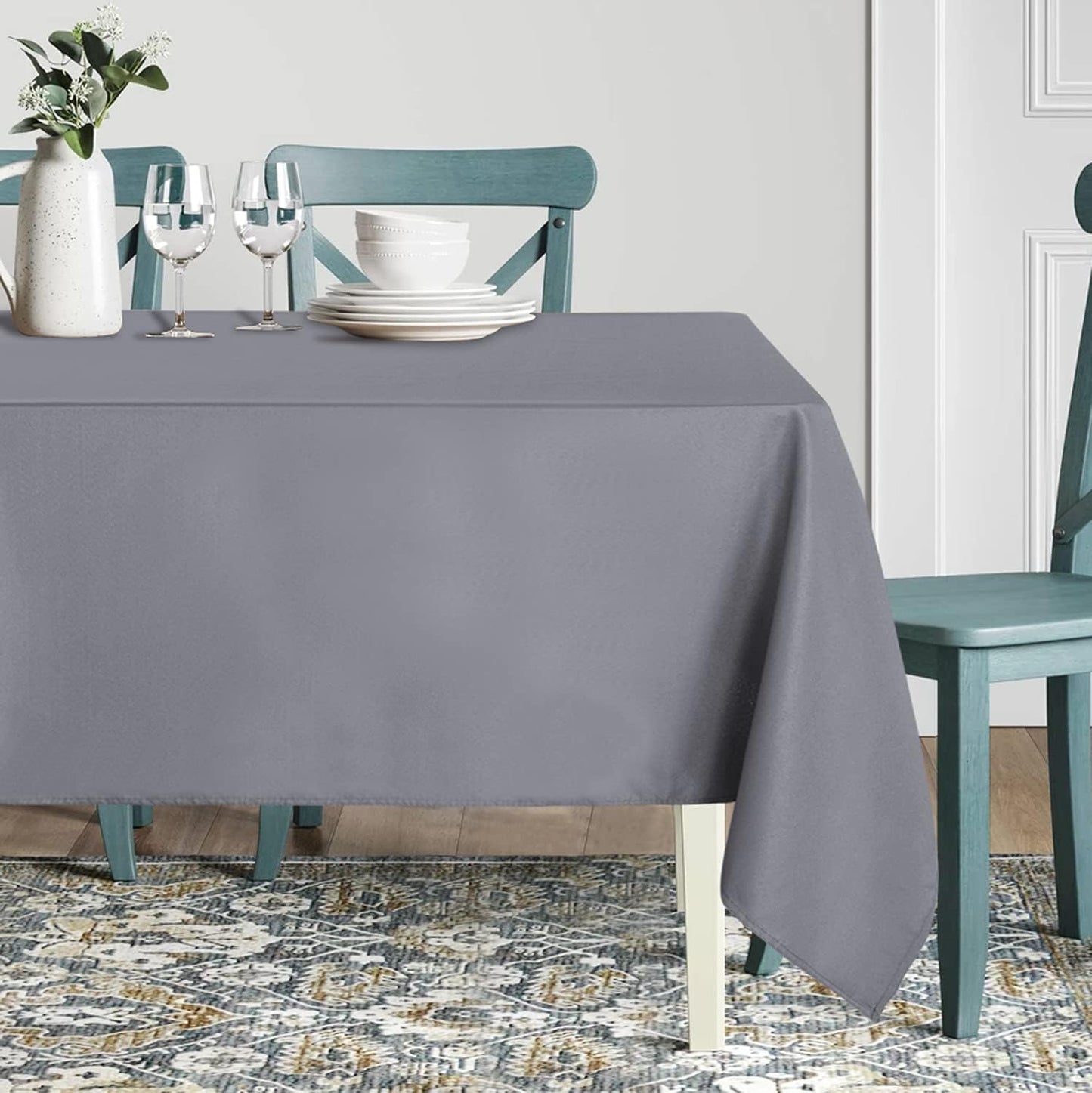 sancua Rectangle Tablecloth - 70 x 108 Inch - Stain and Wrinkle Resistant Washable Polyester Table Cloth, Decorative Fabric Table Cover for Dining Tables, Buffet Parties and Camping, Light Grey