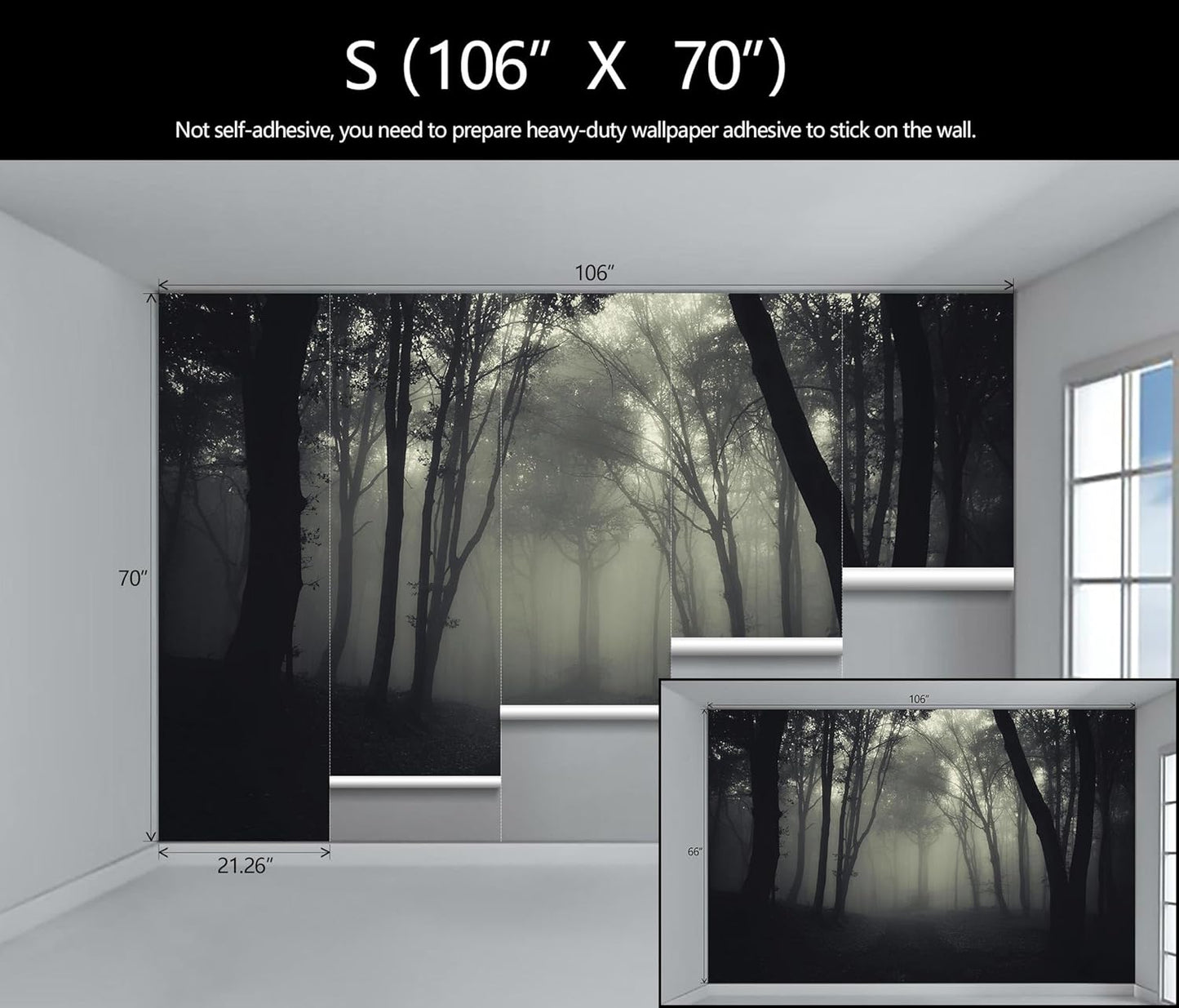 Foggy Black Forest Wallpaper Bedroom Dark Woodland Trees Wall Mural Living Room (Not Peel and Stick)
