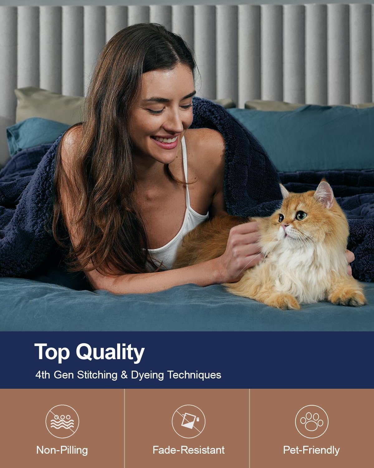 Pawque Super Soft Cozy Throw Blanket for Couch Bed - Fluffy Sherpa Fleece Reversible Thick Warm Fuzzy Blanket for All-Season, 3D Checkered Jacquard Elegant Decorative Blankets, Navy Blue, 50" x 60"