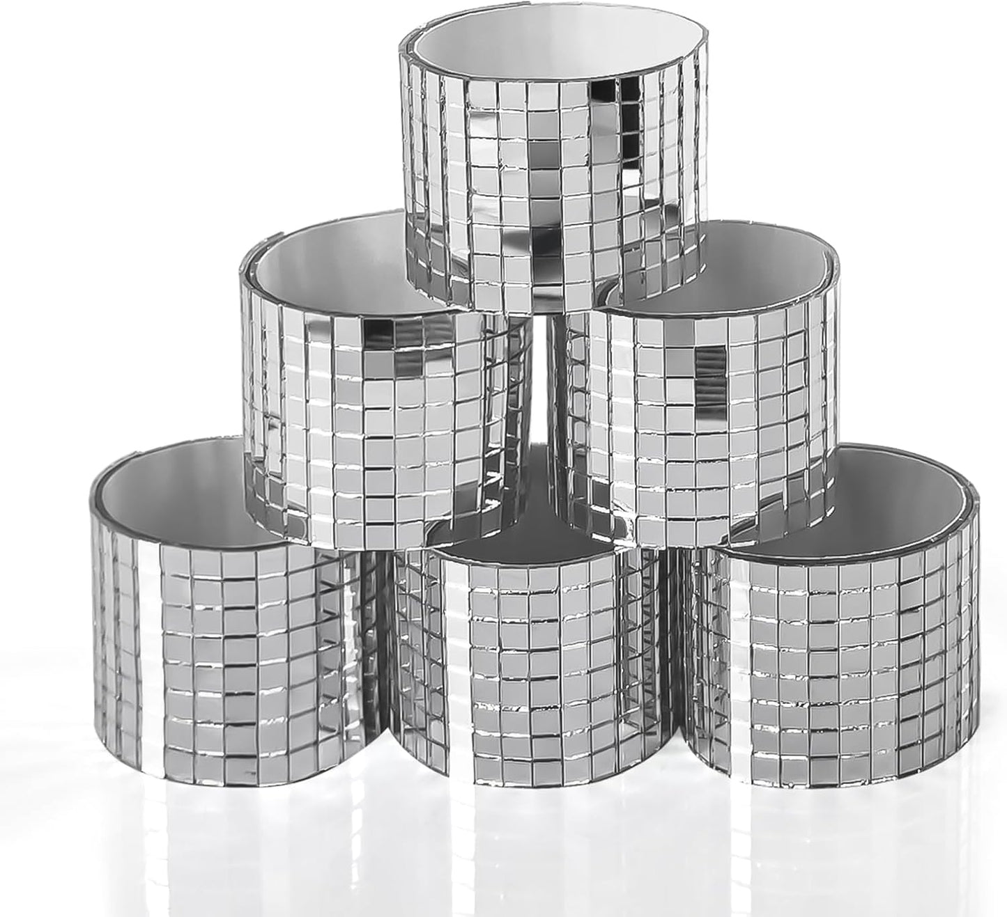 Art3dwallpanels 6 Pack Self-Adhesive Glass Mirror Mosaic Tiles 2364 Pieces Small Square Mirror Tiles Sticker for DIY Craft Decoration, Disco Ball Silver