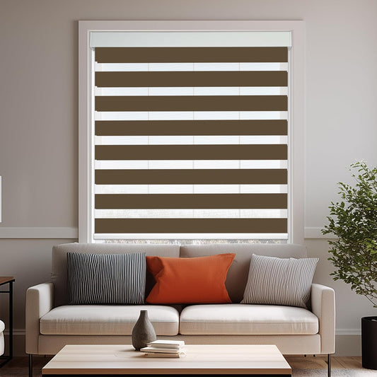 HESTIA Cordless Zebra Blinds Light Filtering Roller Shades UV Blocking Blackout Privacy Indoor Window Shades for Home Office Day and Night, Brown,41" W x 54" H