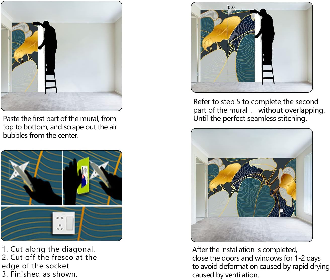 Golden Botanical Leaf wallpeper Living Room Bedroom Wall Mural - 160"x108"（Not Peel and Stick）