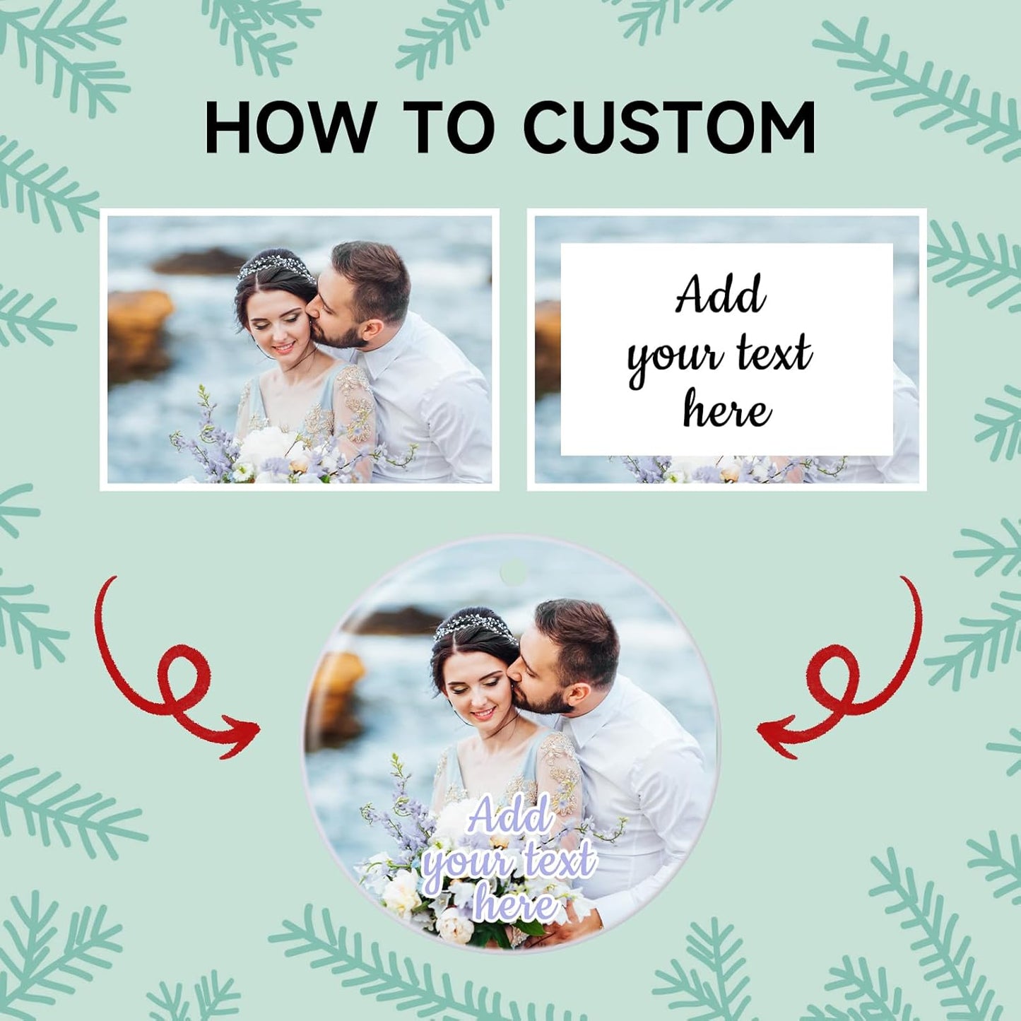 4 Pack Personalized Christmas Ornaments 2025 Ceramic Custom Photo Text Hanging Ornament for Christmas Tree Decorations, First Christmas Engaged/Married, New Home, Baby's First Christmas, Memorial