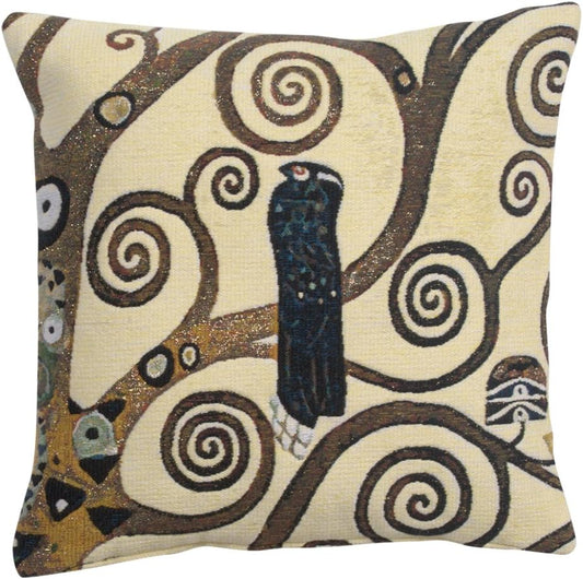 C Charlotte Home Furnishings Inc Lebensbaum Bird Belgian Cushion Cover | Pure Cotton Decorative Cushion Case | Cushion Cover for Indoor Use | 17x17 Inch Cushion Cover for Living Room I By Gustav Klimt