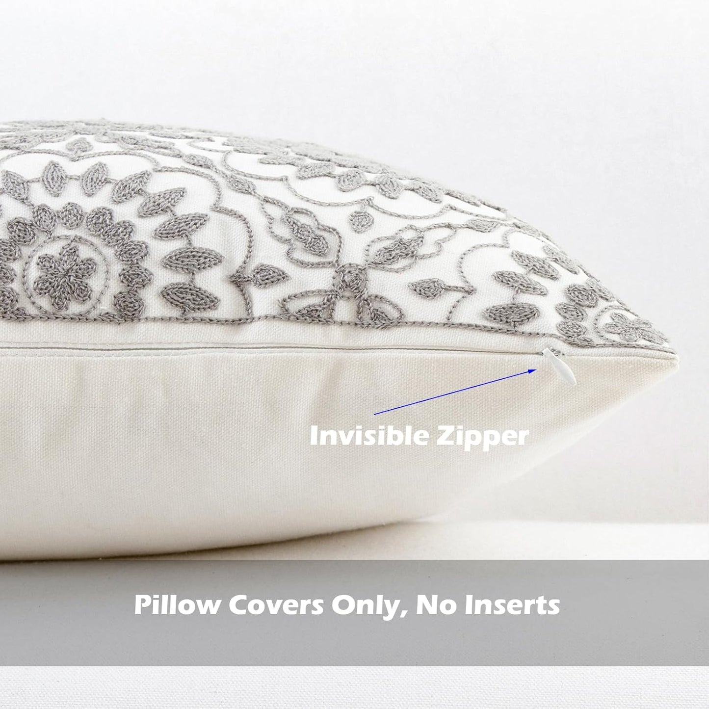 HWY 50 Gray Grey Decorative Throw Pillow Covers 18x18 Inch (1 Piece), Embroidered Cotton Farmhouse Cushion Cover Pillow Case for Sofa Couch Living Room Bed, Little Sunflower